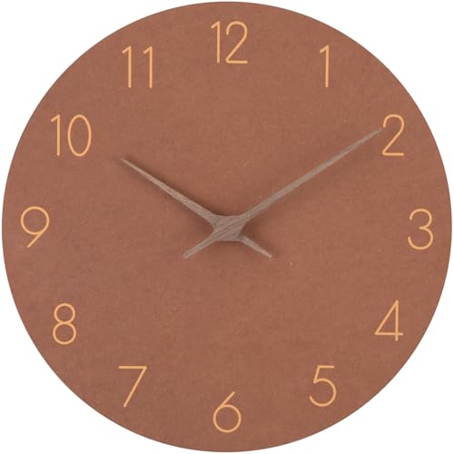 NESIFEE Wanduhr Ohne Tickgeräusche Holz MDF Braun Küchenuhr Retro Design Modern Lautlos Uhr Wand Groß Kinder Wanduhren Wohnzimmeruhr Küchenuhren Deko Wohnzimmer Badezimmeruhr Bahnhofsuhr von NESIFEE