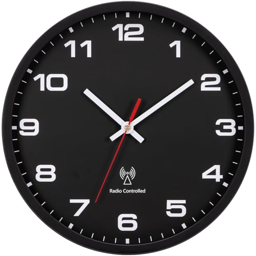 NESIFEE funkuhr Wand Funk Wanduhr funkwanduhr 25 cm schwarz Quarz Batterie Betriebene Wanduhr, Einfach zu Lesen, Moderne Batteriebetriebene Wanduhren für Wohnzimmer Schlafzimmer von NESIFEE
