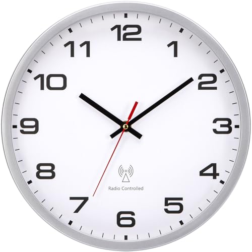 NESIFEE funkuhr Wand wanduhr Funk funkwanduhr 25 cm Silber funkuhr Schwarze batteriebetrieben Vintage modern Uhr Wand für Küche Schlafzimmer Wohnzimmer Kinder von NESIFEE