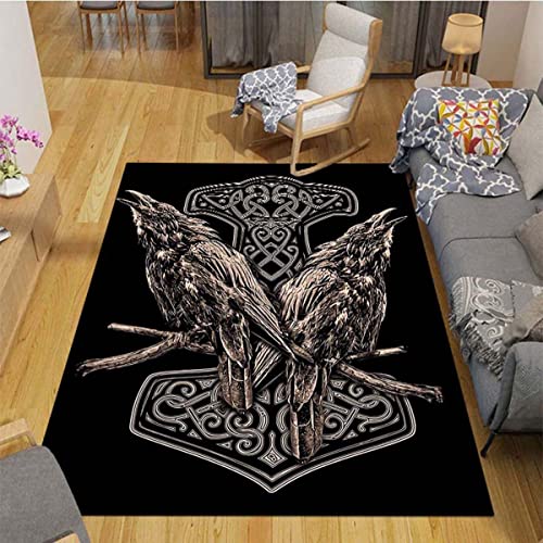 NESKX 3D Teppich Wohnzimmer Vikings 120X160 Teppich Schlafzimmer Wikinger Kurzflor Waschbar rutschfest,Teppich Kinderzimmer Mädchen Jungen,A17 von NESKX