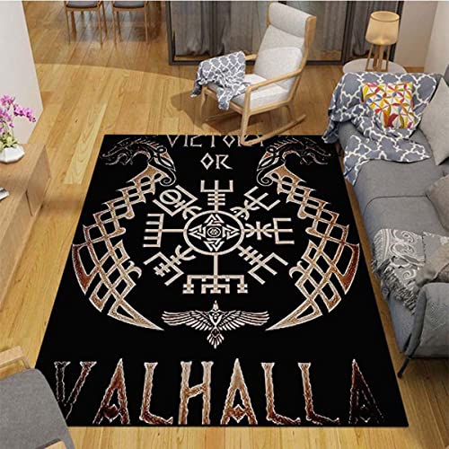 NESKX 3D Teppich Wohnzimmer Vikings 80X160 Teppich Schlafzimmer Wikinger Kurzflor Waschbar rutschfest,Teppich Kinderzimmer Mädchen Jungen,A26 von NESKX