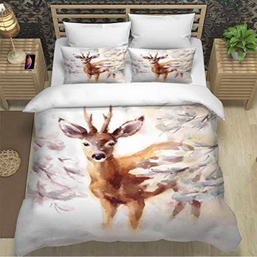 NESKX 3D Wald Tiere Rehe Bettwäsche Winter 135x200 3teilig Jungen Mädchen Wintermotiv Bettbezug Set Microfaser Warme Weich Reißverschluss Kinderbettwäsche mit Kissenbezug 80x80 Betten Set von NESKX