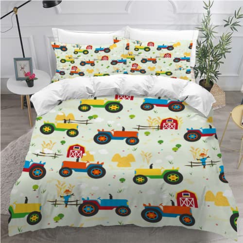 NESKX Cartoon-Auto Bettwäsche Für Mädchen Jungen 200X200 Bettbezug Mit Reißverschluss & 80 * 80Cm Kissenbezug Technisches Fahrzeug Motiv Mikrofaser Winter Warm Bettwäsche Sets 3 Teilig,A12 von NESKX