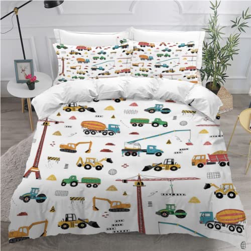 NESKX Cartoon-Auto Bettwäsche Für Mädchen Jungen 200X200 Bettbezug Mit Reißverschluss & 80 * 80Cm Kissenbezug Technisches Fahrzeug Motiv Mikrofaser Winter Warm Bettwäsche Sets 3 Teilig,A8 von NESKX