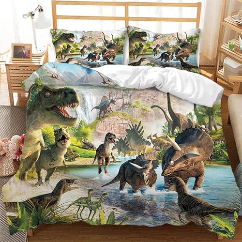 NESKX Dino Bettwäsche 135X200 Jungen,Kinder Bettwäsche Set Dinosaurier Bettbezug Mit Reißverschluss 80X80 Kissenbezug,100% Polyester Microfaser Warm Und Weich Für Kinderzimmer,A28 von NESKX