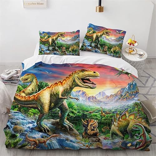 NESKX Dino Bettwäsche 135X200 Jungen,Kinder Bettwäsche Set Dinosaurier Bettbezug Mit Reißverschluss 80X80 Kissenbezug,100% Polyester Microfaser Warm Und Weich Für Kinderzimmer,A30 von NESKX