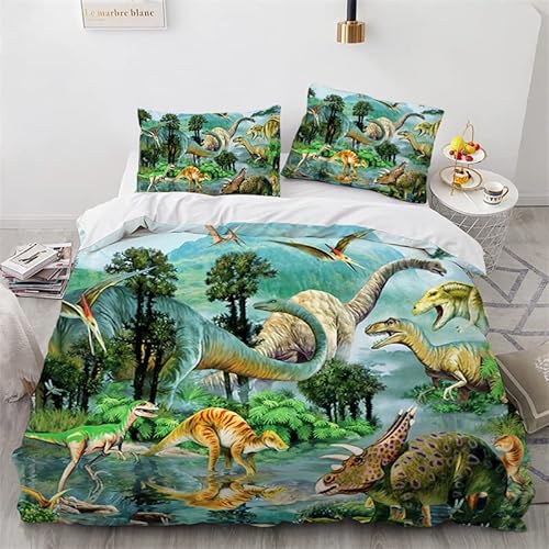 NESKX Dino Bettwäsche 155X220 Jungen,Kinder Bettwäsche Set Dinosaurier Bettbezug Mit Reißverschluss 80X80 Kissenbezug,100% Polyester Microfaser Warm Und Weich Für Kinderzimmer,A34 von NESKX