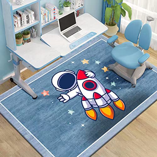 NESKX Kinderzimmer Teppich Jungen Planeten 160X230 Teppich Wohnzimmer Kurzflor Galaxie Rakete Teppich Cartoon Motiv Waschbar,A30 von NESKX