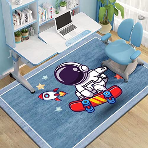 NESKX Kinderzimmer Teppich Jungen Planeten 80X160 Teppich Wohnzimmer Kurzflor Galaxie Astronaut Teppich Cartoon Motiv Waschbar,A17 von NESKX