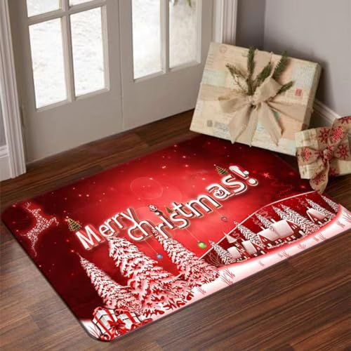 NESKX Teppich Klein Weihnachten Rot 60X90 Kurzflor Kristallsamtstoff Waschbar,Rutschfester Boden, Merry Christmas Movie Wohnzimmer Teppich,B18 von NESKX