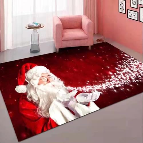 NESKX Teppich Klein Weihnachten Rot 80X120 Kurzflor Kristallsamtstoff Waschbar,Rutschfester Boden, Merry Christmas Movie Wohnzimmer Teppich,B12 von NESKX