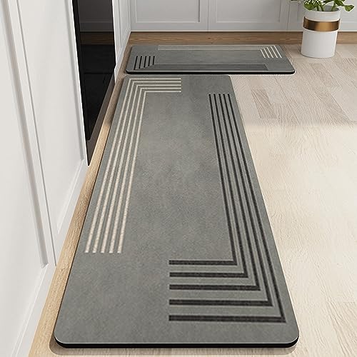 Teppich Läufer Flur Küchenläufer Gummisohle, Küchenteppich Waschbar, Kitchen Mat Anti-Müdigkeit Teppich 2 Stück, Saugfähige Küchenmatte Ölfest Rutschfest Fußmatte Teppich Set für Esszimmer, Flur ( Col von NESLAY