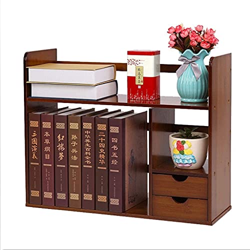 Bücherregal Für Arbeitszimmer Wohnzimmer Bambus-Bücherregal, Desktop-Bücherregal, Offene Bücherregale, Mit Zwei Doppelschubladen, Schreibtisch-Aufbewahrungs-Organizer-Display-Regal(Brown,68*19*46cm) von NESPIQ