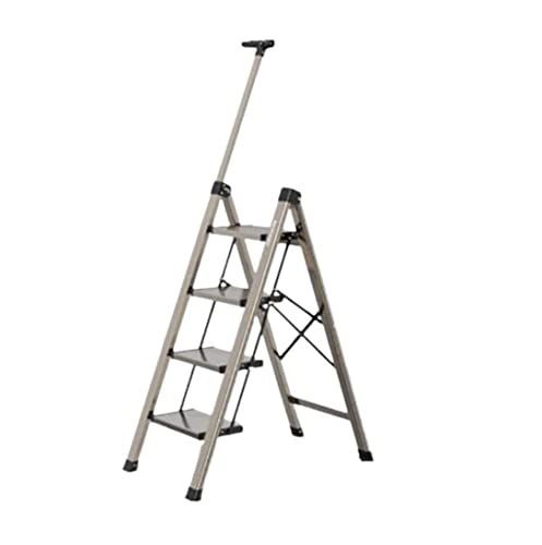 Leiter Haushaltsleiter Klappleiter Klappleiter Teleskopleitern Aus Verdickter Aluminiumlegierung, Trittleitern Mit Breiten Pedalen Und Handläufen(Champagne,4 Step) von NESPIQ