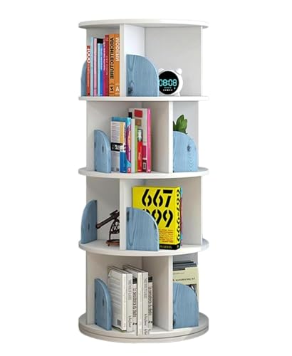 NESPIQ Bücherregal Für Arbeitszimmer Wohnzimmer Rotierendes Bücherregal, 4-stufiges Stehendes Bücherregal, Präsentationsständer, Nordisches Bodenstehendes Bücherregal, Bücherregale(White+Blue) von NESPIQ