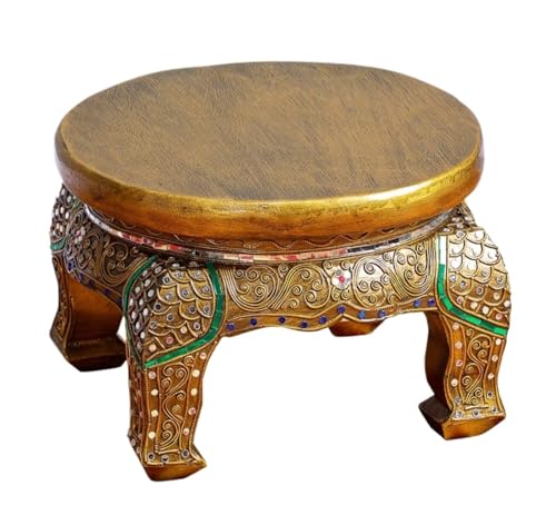 NESPIQ Fußstütze Hocker Handgeschnitzter Thai Massivholz Fußhocker Dekorativer Schuhbank Pflanzenständer Sitzhocker Fußhocker(33cm) von NESPIQ