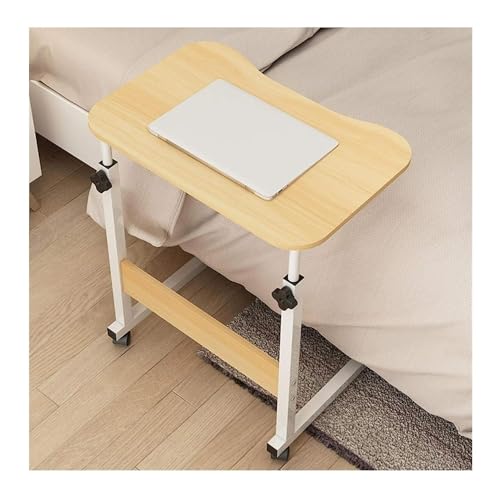 NESPIQ Laptoptisch Beistelltisch Stahlrahmen Laptop-Schreibtisch Mit Rad Mobiler Stehpult Heben Über Dem Bett Nachttisch Verstellbar Computertisch(Brown) von NESPIQ