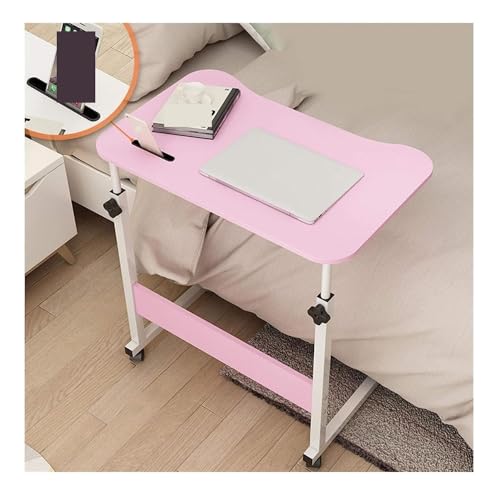 NESPIQ Laptoptisch Beistelltisch Stahlrahmen Laptop-Schreibtisch Mit Rad Mobiler Stehpult Heben Über Dem Bett Nachttisch Verstellbar Computertisch(Pink) von NESPIQ