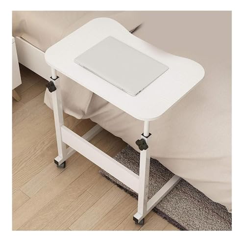 NESPIQ Laptoptisch Beistelltisch Stahlrahmen Laptop-Schreibtisch Mit Rad Mobiler Stehpult Heben Über Dem Bett Nachttisch Verstellbar Computertisch(White) von NESPIQ