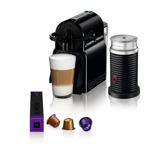 Nespresso Inissia EN80.BAE, Kapselkaffeemaschine mit Milchaufschäumer, Ein-Tassen-Kapselmaschine, Willkommenspaket, Kompaktes Design, 19 Bars, 1260W, Schwarz von Nespresso