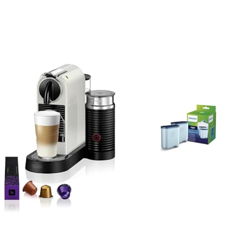 NESPRESSO De'Longhi Citiz EN267.WAE Kaffeekapselmaschine mit Milchaufschäumer & Philips AquaClean Kalk- und Wasserfilter für Espressomaschine, Kein Entkalken bis 5000 Tassen, Doppelpack von NESPRESSO