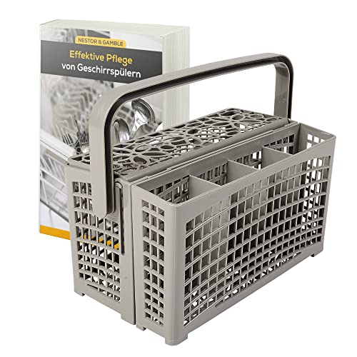 Nestor&Gamble Besteckkorb grau I Premium 2 in 1 Geschirrkorb für alle gängigen Geschirrspüler + gratis E-Book I Hitzebeständiger Besteckkorb mit Henkel und extra Bodengitter I Ersatz-Besteckkasten von Plusysee
