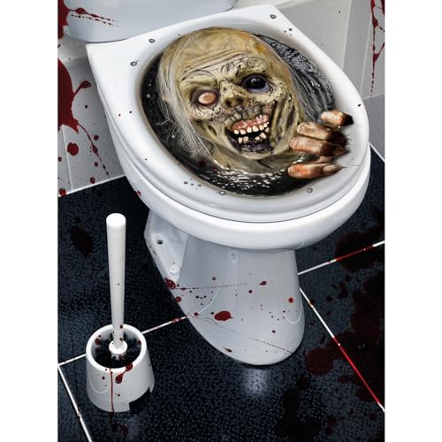 Gruseliger WC Deckel Aufkleber Zombie - Bunt 30x40cm - Unheimliche Party-Dekoration Monster Sticker für Toilettendeckel - Toiletten-Aufkleber Untoter für Horror-Party & Halloween von NET TOYS
