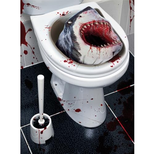 Tierischer WC Deckel Aufkleber Hai - Bunt 30x40cm - Witzige Party-Dekoration Monster-Fisch Sticker für Toilettendeckel - Toiletten-Aufkleber Shark für Mottoparty & Horror-Party von NET TOYS