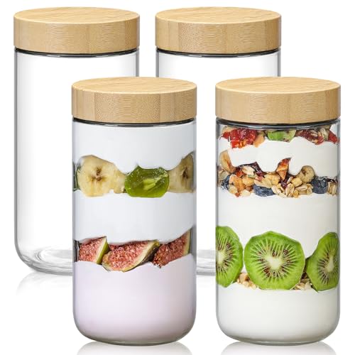 NETANY 4er-Pack 680 ml Glasdosen mit luftdichtem Deckel, Haferbehälter für Übernachtung, mit Bambusdeckel, breite Öffnung, Einmachgläser, Glas-Frischhaltedosen für Snacks, Joghurt, Gewürze, Zucker NETANY 4er-Pack 680 ml Glasdosen mit luftdichtem Deckel, Haferbehälter für Übernachtung, mit Bambusdeckel, breite Öffnung, Einmachgläser, Glas-Frischhaltedosen für Snacks, Joghurt, Gewürze, Zucker von NETANY