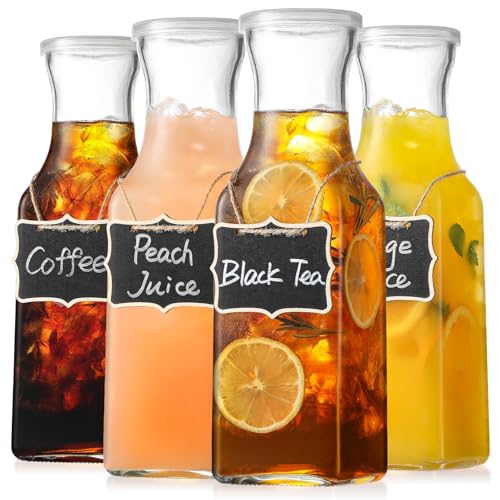 Quadratische Glaskaraffe mit Deckel, 1 Liter Klarglas-Krug, Getränke-Serviergeschirr, Karaffe für Mimosenbar, Brunch, kaltes Wasser, Saft, Milch, Eistee, Limonade, 4 Stück Quadratische Glaskaraffe mit Deckel, 1 Liter Klarglas-Krug, Getränke-Serviergeschirr, Karaffe für Mimosenbar, Brunch, kaltes Wasser, Saft, Milch, Eistee, Limonade, 4 Stück von NETANY