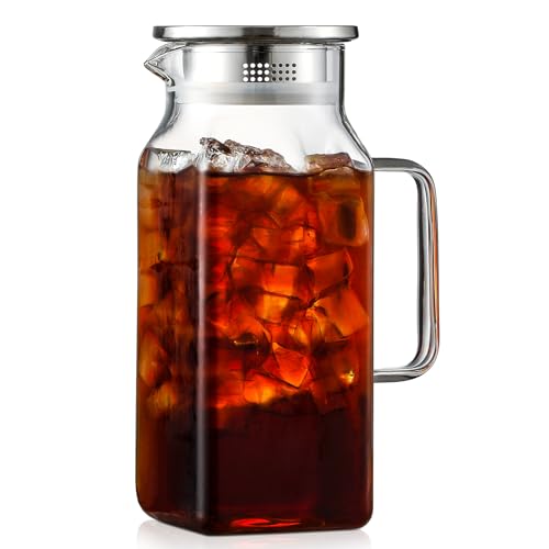 Quadratischer Glaskrug mit Deckel und Ausgießer, Muttermilchkrug mit Griff für Kühlschrank, Borosilikatglaskaraffe für heiße und kalte Getränke, kleiner Krug für Eistee, Kaffee, Wasserbehälter Quadratischer Glaskrug mit Deckel und Ausgießer, Muttermilchkrug mit Griff für Kühlschrank, Borosilikatglaskaraffe für heiße und kalte Getränke, kleiner Krug für Eistee, Kaffee, Wasserbehälter von NETANY