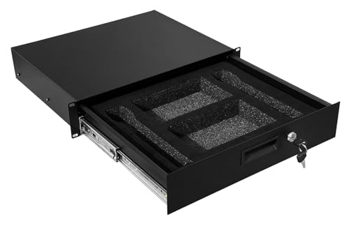 2U Rack Mount Drawer Server Cabinet Case with Protection Foam for 19 Inch AV/Network/DJ Equipment Lockable Deep Drawer with Key von NETECABLE