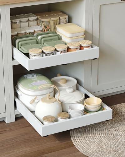 NETEL 2 Pack 4-Wege-erweiterbarer Schublade mit Kleber, Teleskopschublade (Einstellbare 43.5-55cm T x 30-49cm B),Ausziehbarer Schubladen küche, für Küche Pantry Organisation,weiß von NETEL