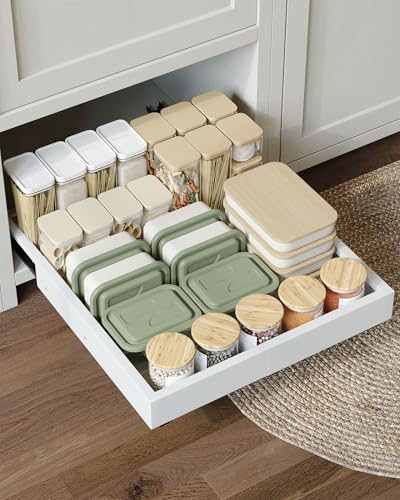 NETEL 4-Wege-erweiterbarer Schublade mit Kleber, Teleskopschublade (Einstellbare 43.5-55cm T x 30-49cm B),Ausziehbarer Schubladen küche, für Küche Pantry Organisation,weiß von NETEL