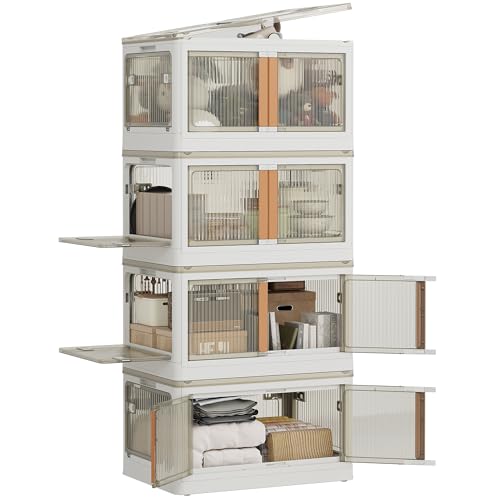 NETEL Aufbewahrungsbox mit Deckel, 72L 4 Stück Boxen Aufbewahrung, Stapelboxen, Plastikbox mit Deckel, Faltbare Aufbewahrungsboxen mit Tür und Rollen, 5 Seiten sind zu öffnen, Transparent und Stabil. von NETEL