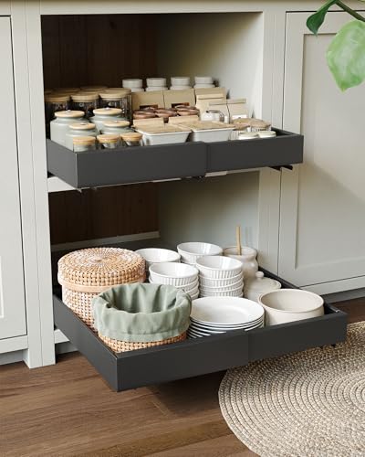NETEL 2-Pack Teleskopschublade,Ausziehbarer Schubladen küche, Einstellbare Breite 32-52cm,Tiefe 42cm mit Kleber,Kein Bohren,für Küche Pantry Organisation,küchenschrank Organizer,Schwarz von NETEL