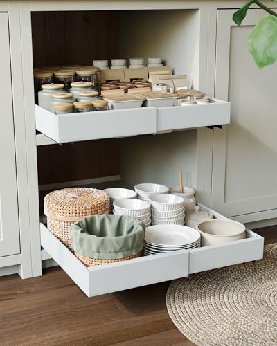 NETEL 2 stück Teleskopschublade,Ausziehbarer Schubladen küche, Einstellbare Breite 32-52cm,Tiefe 42cm mit Kleber,Kein Bohren,für Küche Pantry Organisation,küchenschrank Organizer weiß von NETEL