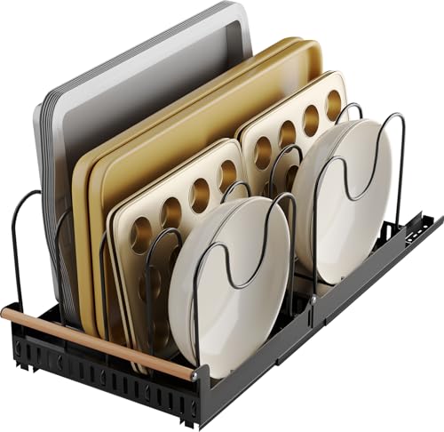 NETEL Topfdeckelhalter Schublade,Ausziehbarer Pfannen Organizer，Deckelhalter für Schrank,Topf Organizer mit 10 Teiler,schneidebrett halter,tupperware organizer,Schwarz von NETEL