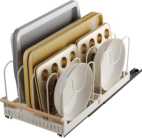 NETEL Topfdeckelhalter Schublade,Ausziehbarer Pfannen Organizer，Deckelhalter für Schrank,Topf Organizer mit 10 Teiler,schneidebrett halter,tupperware organizer,Weiß von NETEL