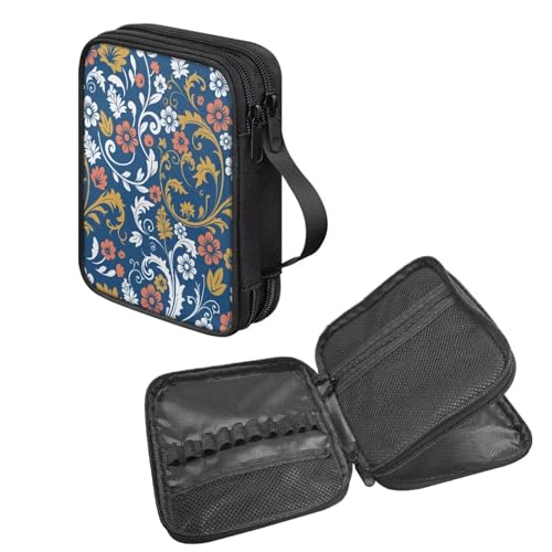 NETILGEN Aufbewahrungstasche mit Reißverschluss, Vintage-Stil, blaue Blumen, mit Netztaschen für verschiedene Häkelnadeln und Zubehör, Häkelnadeletui mit Griff NETILGEN Aufbewahrungstasche mit Reißverschluss, Vintage-Stil, blaue Blumen, mit Netztaschen für verschiedene Häkelnadeln und Zubehör, Häkelnadeletui mit Griff von NETILGEN