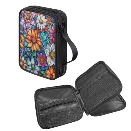 NETILGEN Boho-Blumen-Aufbewahrungstasche mit Reißverschluss, mit Netztaschen für verschiedene Häkelnadeln und Zubehör, Häkelnadeletui mit Griff NETILGEN Boho-Blumen-Aufbewahrungstasche mit Reißverschluss, mit Netztaschen für verschiedene Häkelnadeln und Zubehör, Häkelnadeletui mit Griff von NETILGEN