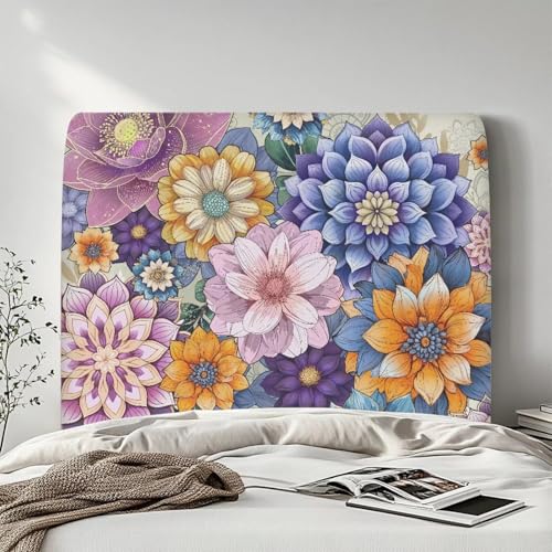 NETILGEN Boho Flower Bright Blossom Soft Bed Headboard Slipcover Stretch Fabric Bed Head Board Dust-proof Protector Cover for Twin Size Bed von NETILGEN