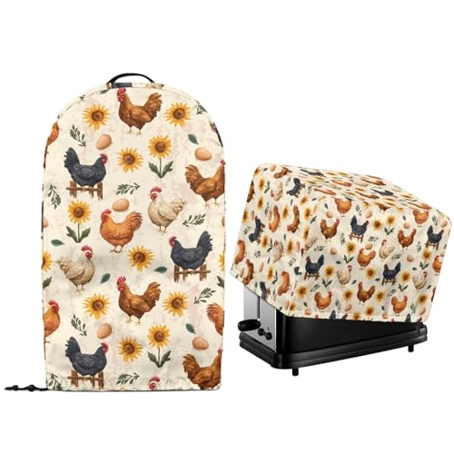 NETILGEN Farmhouse Staubschutzabdeckungen für Küchenarbeitsplatte, Ständer, Mixer, mit Griff oben und Kordelzug am Saum, gesteppt, für Toaster, Ofen, staubdicht, 2 Stück von NETILGEN