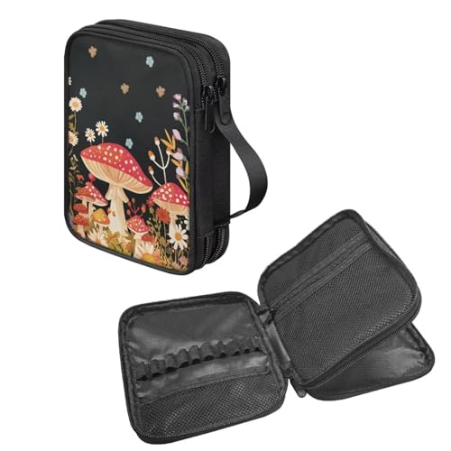 NETILGEN Häkelnadel-Set mit floralem Pilzdruck, Werkzeug-Organizer, Tasche mit Reißverschluss und Griff, tragbare Häkelnadeln, Organizer, Handtasche von NETILGEN