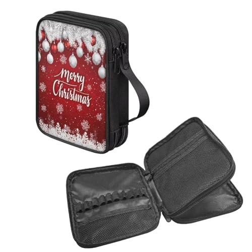 NETILGEN Merry Christmas Decor Leichte Häkelnadel-Set, Werkzeug-Organizer, Tasche mit Reißverschluss und Griff, tragbare Häkelnadel-Organizer, Handtasche von NETILGEN