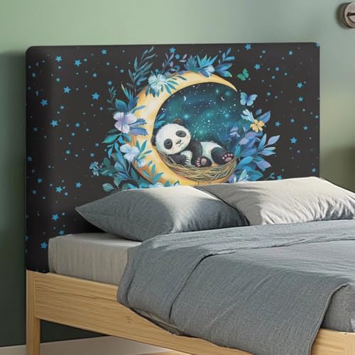 NETILGEN Moon Panda Print Bed Headboard Cover Stretchy Removable Bed Head Board Slipcover Dust Cover Easy Fit Twin Size Bed for Kids Room Guest Room von NETILGEN