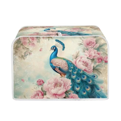 NETILGEN Pfauen-Toaster-Abdeckung, 2 Scheiben, breiter Schlitz, staubdicht, Fingerabdruckschutz, Backgeschirr, Toaster, Ofen, Staubschutz mit Aufhängeschlaufe oben von NETILGEN