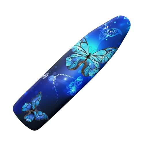 NETILGEN Polyester-Bügelbrettbezug, Ersatzbezug mit elastischen Kanten, abriebfest, maschinenwaschbar, kleine Größe, passend für bis zu 115 x 36 cm, Schmetterling, glänzend blau von NETILGEN