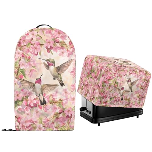 NETILGEN Schutzabdeckungen für Küchengeräte mit Kordelzug am Saum, Ständer, Mixer, Toaster, Backofen, Staubschutzhüllen, 2er-Set, Kirschblumen, Kolibri von NETILGEN