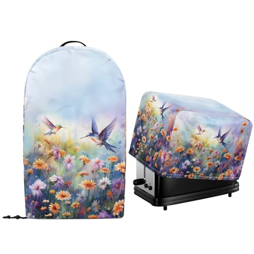 NETILGEN Schutzabdeckungen für Küchengeräte mit Kordelzug am Saum, Ständer, Mixer, Toaster, Ofen, Staubschutzhüllen, Küchendekorationen, Kolibri, Gänseblümchen, Violett von NETILGEN